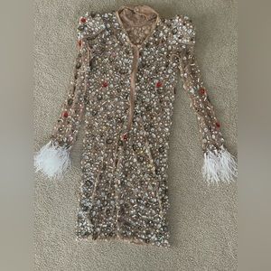 Nude Midi Dress With Heavy Colorful Jewels